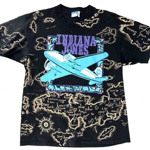 Vintage 80s Indiana Jones‎ Movie T-Shirt Disney AOP All Over Print XL EXCELLENT
